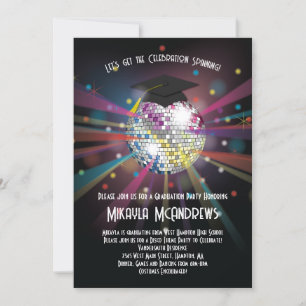 Rainbow Disco Ball Graduation Party Invitation