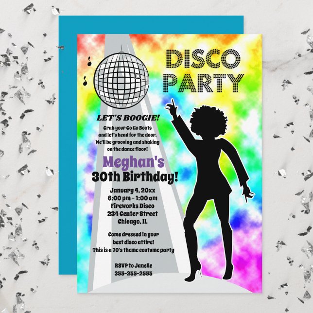 Rainbow Disco Tie Dye Birthday Girl Retro Invitation (Disco Party Retro Tie-Dye Invitation)
