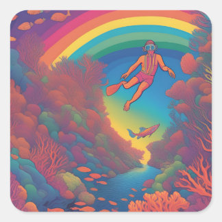 Rainbow dive square sticker