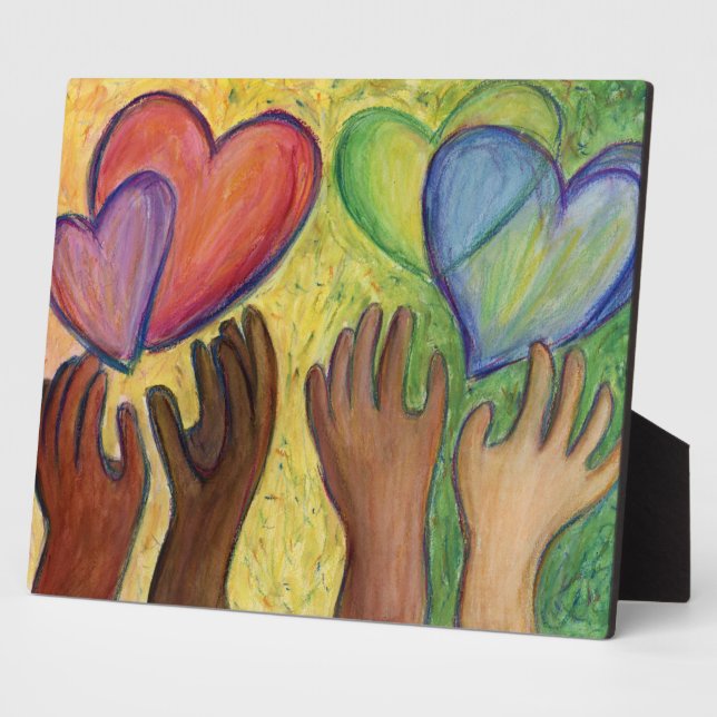 Rainbow Diversity Hearts DEI Art Print Plaques (Side)