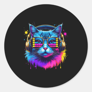 Rainbow Dj Cat Music Lover For Cat Lover Cat Mom C Classic Round Sticker