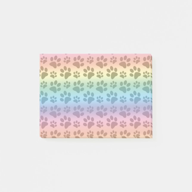 Rainbow dog paw print pattern post-it notes (Front)