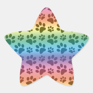 Rainbow dog paw print pattern star sticker