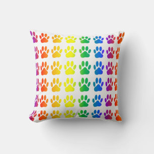Rainbow Dog Pawprint Throw Pillow