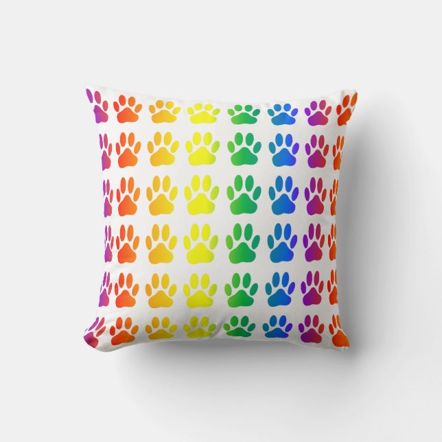 Rainbow Dog Pawprint Throw Pillow (Front)