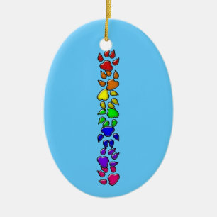 rainbow dog print ceramic ornament