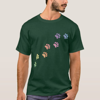 Rainbow Dog tracks dog footprint dog paw dog retro T-Shirt