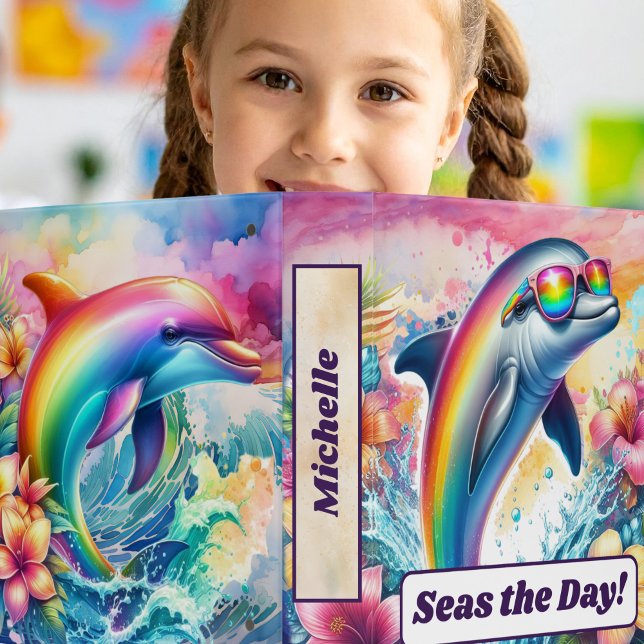 Rainbow Dolphin Seas the Day Girls Back to School Binder (Creator Uploaded)