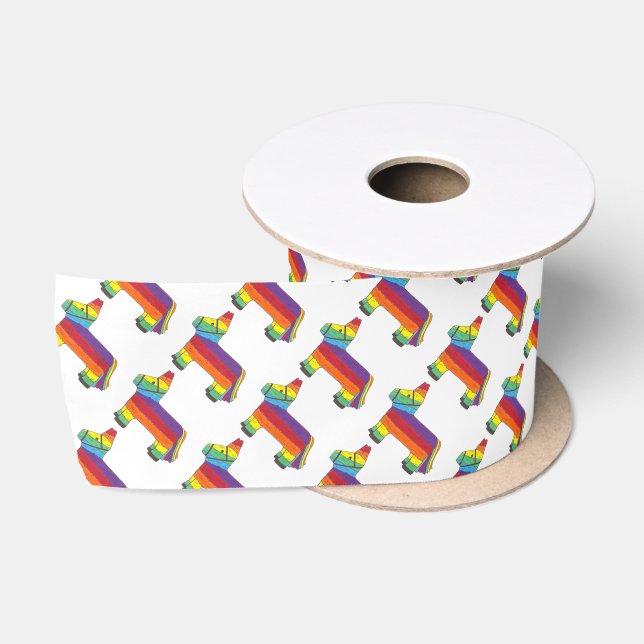 Rainbow Donkey Piñata Birthday Party Fiesta Pride Satin Ribbon (Spool)