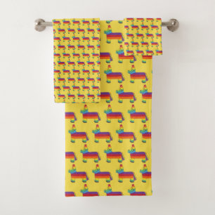 Rainbow Donkey Pinata Fiesta Party Cinco de Mayo Bath Towel Set