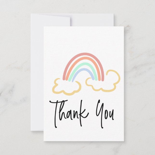 Rainbow Doodle Art Thank You  Script Colourful Card (Front)