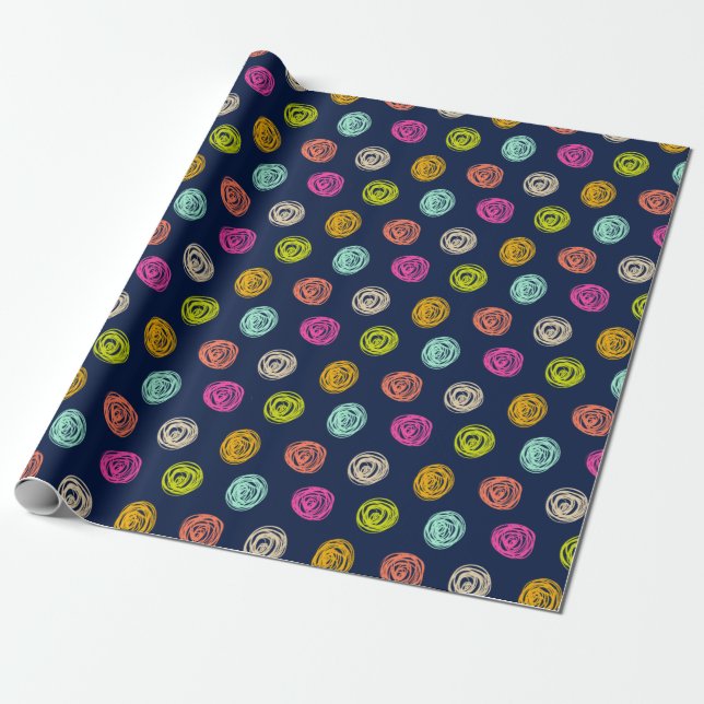 Rainbow Doodle Dot Confetti on Navy Favour Box Wrapping Paper (Unrolled)