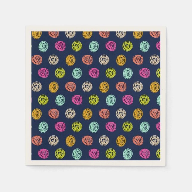 Rainbow Doodle Dot Confetti on Navy Wrapping Paper Napkin (Front)