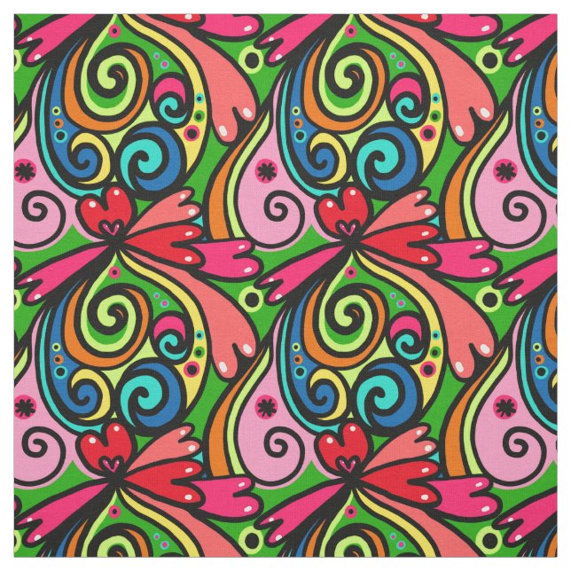 Rainbow Doodle Hearts Seamless Colourful Fabric (Swatch)