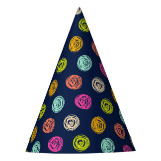 Rainbow Doodle Polka Dot Confetti on Navy Party Hat