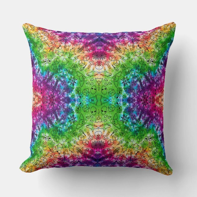Rainbow Doodle Throw Pillow (Front)