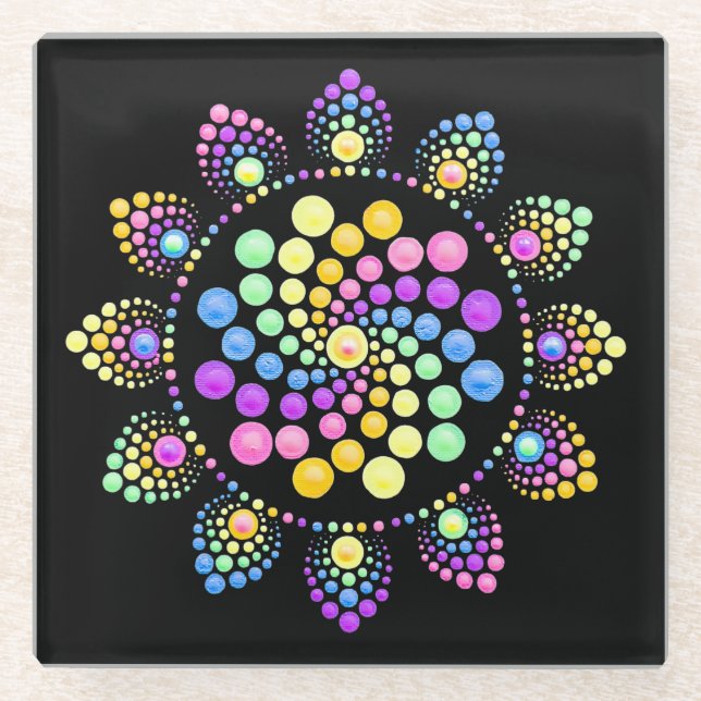 Rainbow Dot Art Mandala Coasters (Front)