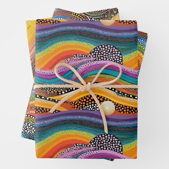 Rainbow dot art style wrapping paper (In situ)