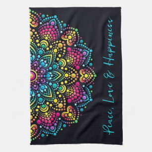 Rainbow Dot-Painted Mandala Kitchen Towel