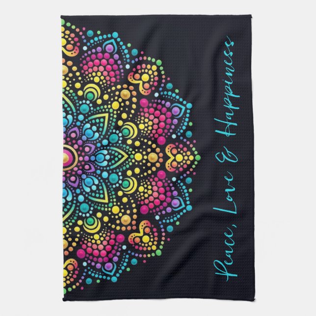 Rainbow Dot-Painted Mandala Kitchen Towel (Vertical)