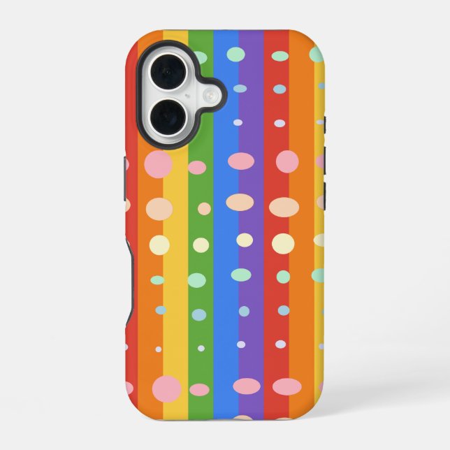 RAINBOW DOT STRIPES iPhone 16 CASE (Back)