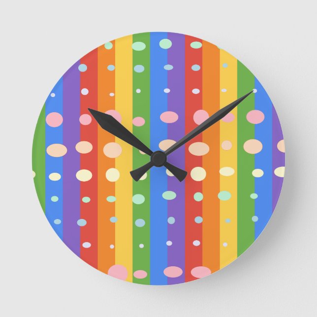 RAINBOW DOT STRIPES ROUND CLOCK (Front)