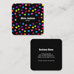 Rainbow Dots Bright Black Square Business Card