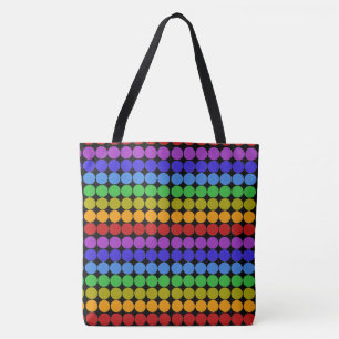 Rainbow dots circles colourful on black tote bag