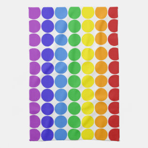 Rainbow dots circles colourful on white kitchen towel