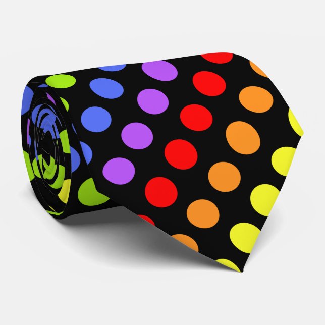 Rainbow Dots on Black Tie (Rolled)