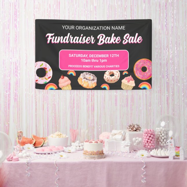 Rainbow Doughnut Cake PInk Fundraiser Bake Sale Banner (Party)