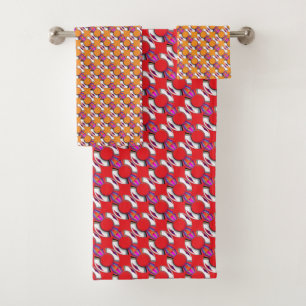 Rainbow Doughnut Repeat Red Orange Combo Bath Towel Set