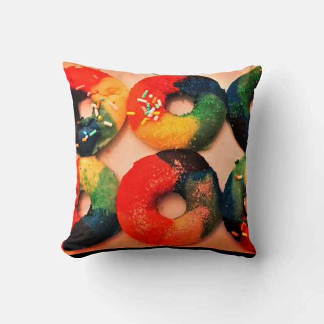 Rainbow Doughnuts Throw Pillow (Front)