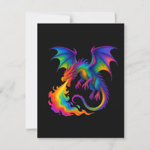 Rainbow dragon breathing colorful flames fantasy postcard