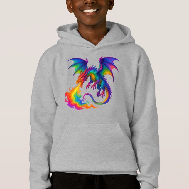 Rainbow dragon breathing colourful flames fantasy (Front)