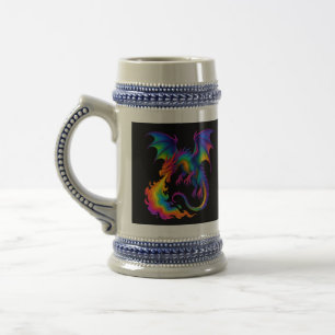 Rainbow dragon breathing colourful flames fantasy beer stein