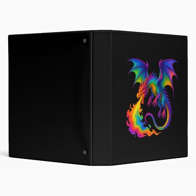 Rainbow dragon breathing colourful flames fantasy binder (Background)