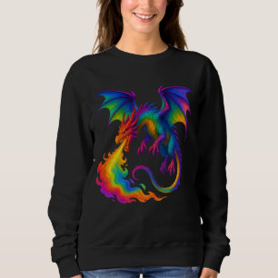 Rainbow dragon breathing colourful flames fantasy sweatshirt