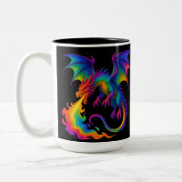 Rainbow dragon breathing colourful flames fantasy