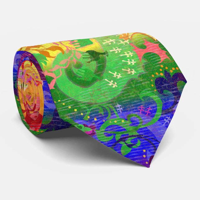 Rainbow Dragon Damask - Gay Pride Flag Colors Tie (Rolled)