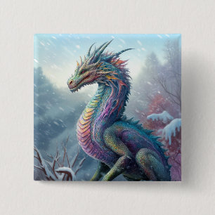 Rainbow Dragon In The Snow Fantasy Art 2 Inch Square Button