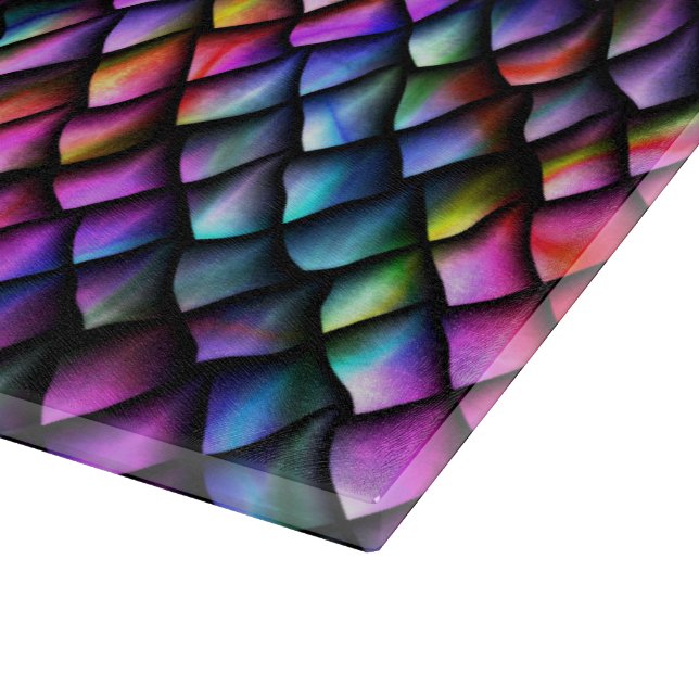 Rainbow Dragon Scales Glass Cutting Board (Corner)