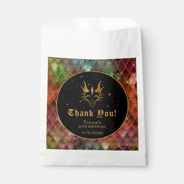 Rainbow Dragon Scales Gold Birthday Thank You Favour Bag (Front)