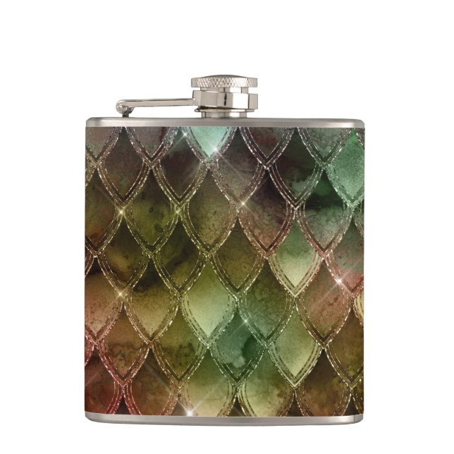 Rainbow Dragon Scales Texture Hip Flask (Front)