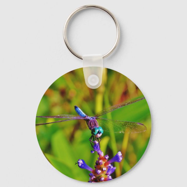 Rainbow Dragonfly and flower Keychain (Front)