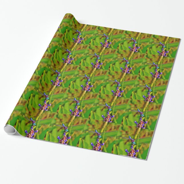 Rainbow Dragonfly and flower Wrapping Paper (Unrolled)