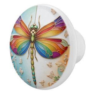 Rainbow Dragonfly - Colourful multicolor Ceramic Knob