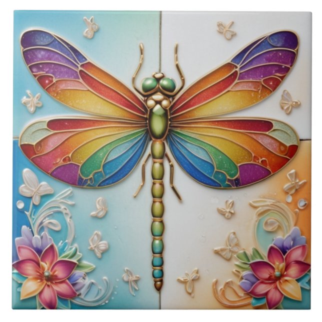 Rainbow Dragonfly - Colourful multicolor Tile (Front)