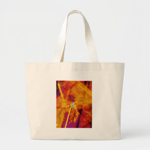 Rainbow Dragonfly on amber and fuschia Large Tote Bag