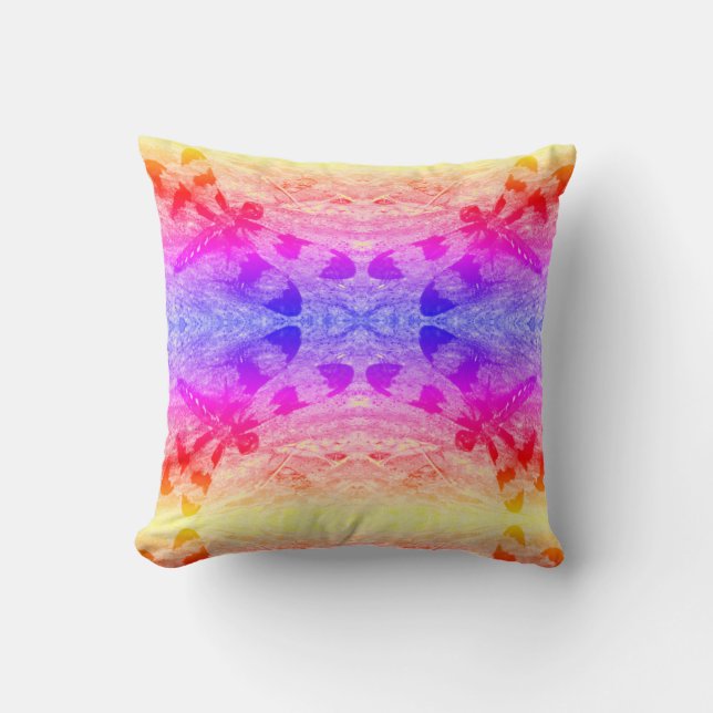 rainbow dragonfly pattern solid blue back throw pillow (Front)